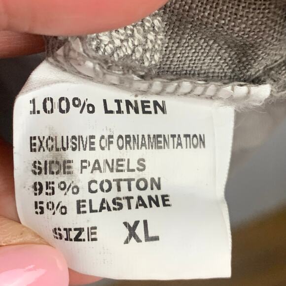 Lina Tomei Italy Linen Dress Womens XL Tan Embroidered Polka Dot Shift - Picture 9 of 9